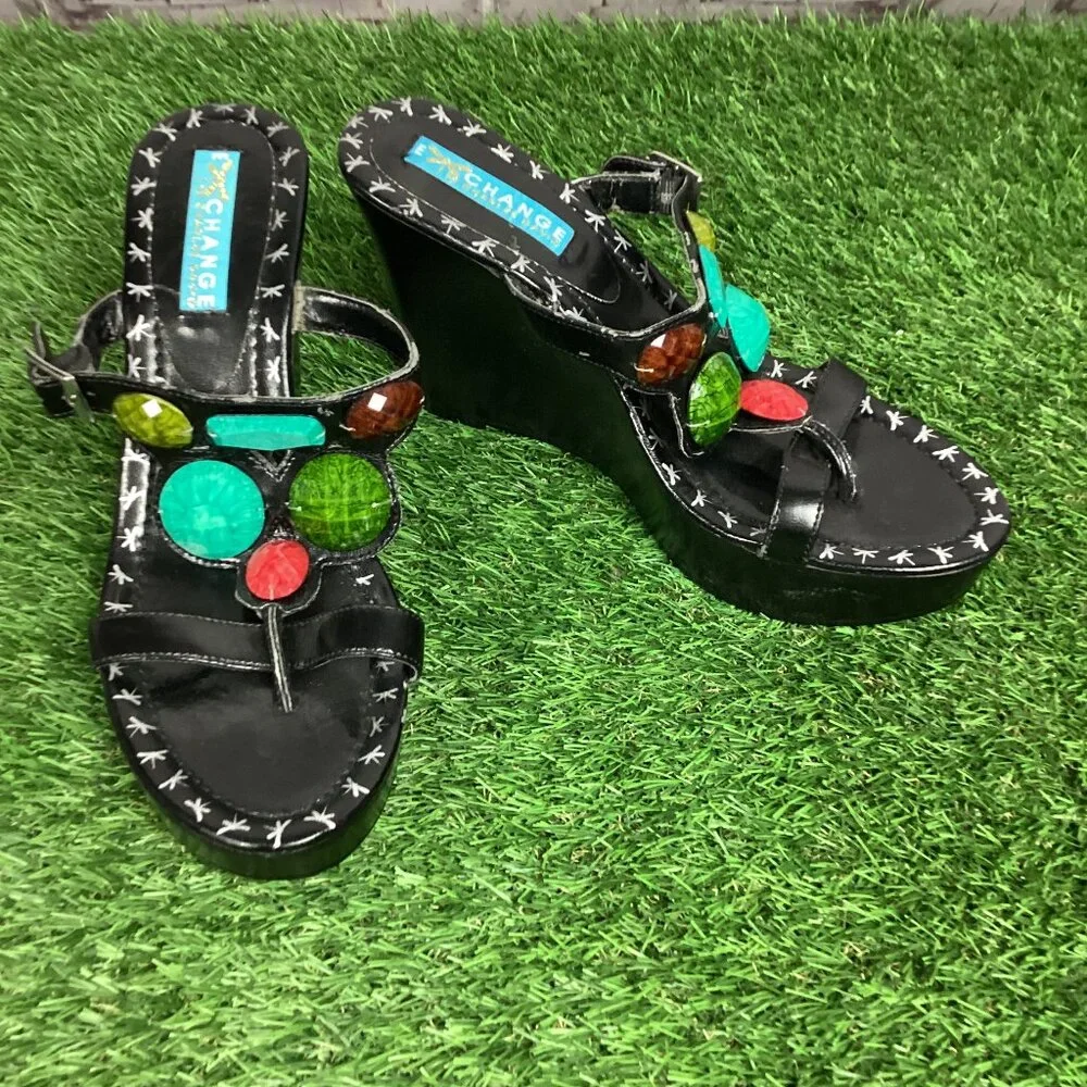 Charles David Wedge Sandals Gemstone Jewels Decor Slide 8M